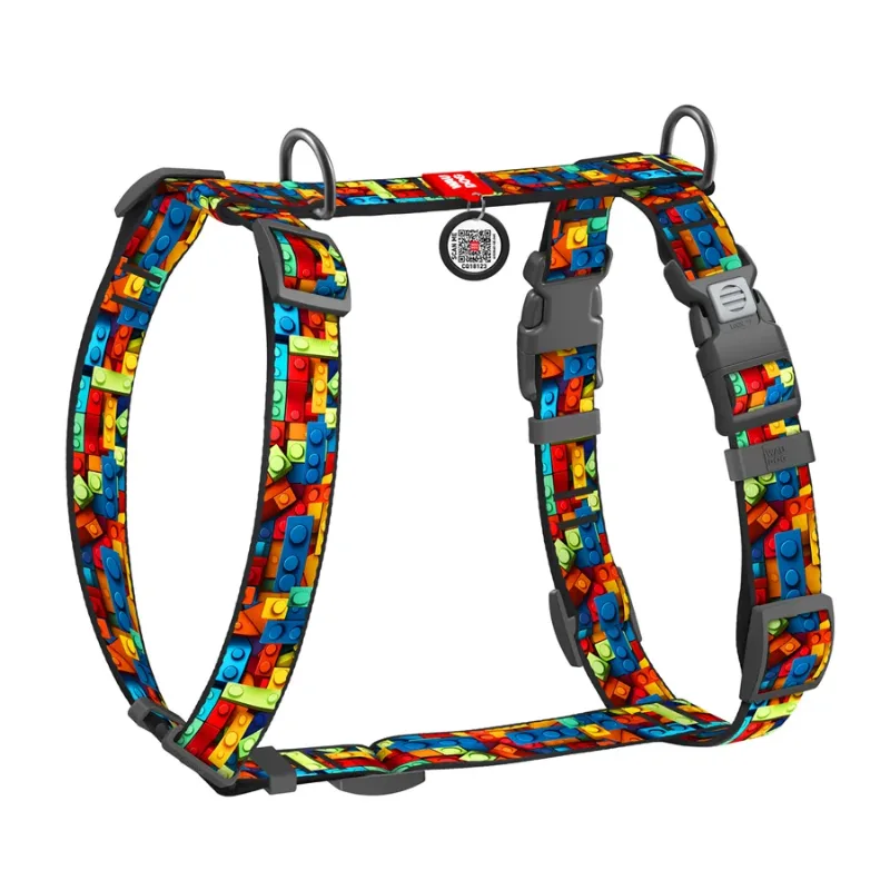 Шлея для собак анатомічна H-подібна «Блоки», S WAUDOG Nylon Anatomic Harness Blocks