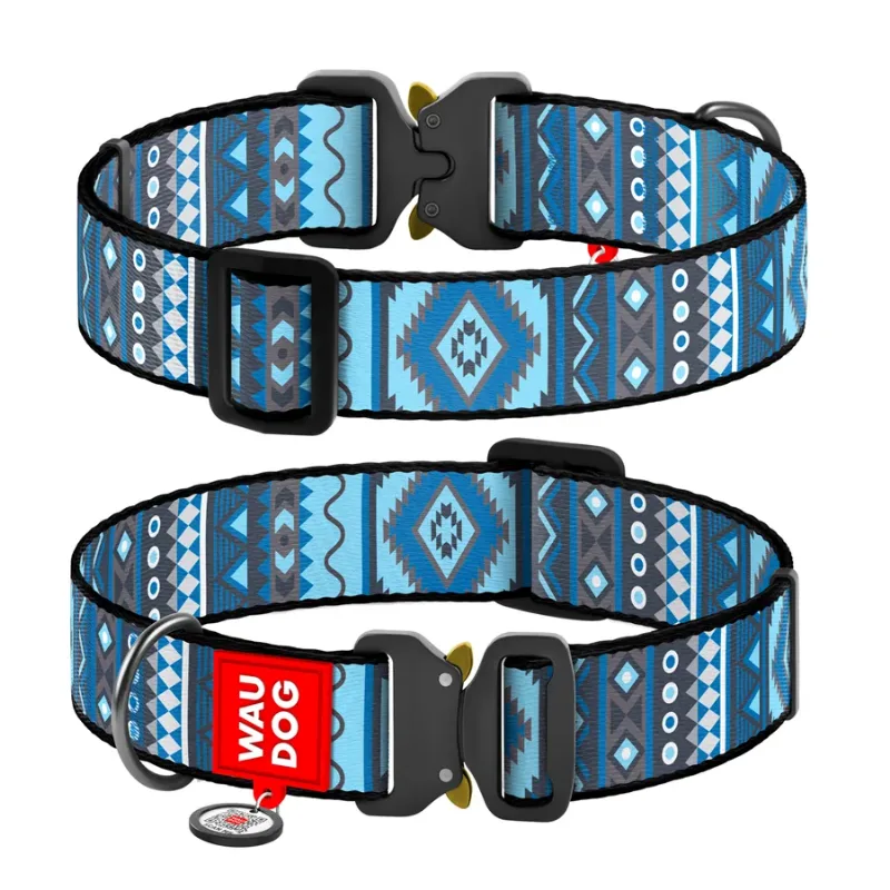 Нашийник для собак нейлоновий «Етно синій», XXL WAUDOG Nylon Collar Blue Ethno