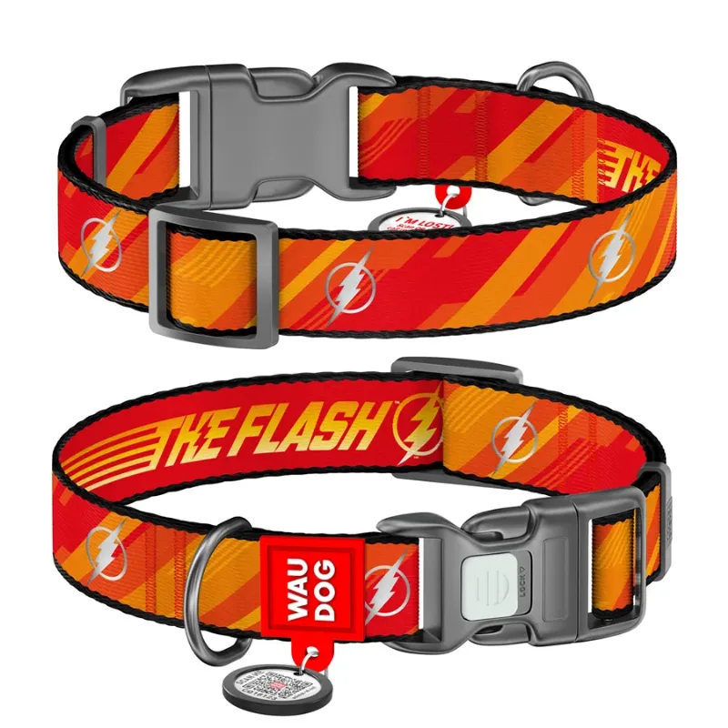 Ошейник для собак нейлоновый, светоотражающий «Флэш Лого», S WAUDOG Nylon DC Comics Collar Flash Logo