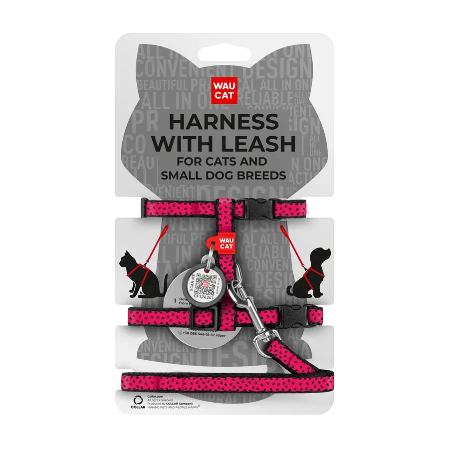 Шлея с поводком «Арбуз», XS WAUCAT Nylon Harness with Leash Watermelon
