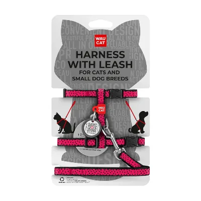 Шлея з повідцем «Кавун», XS WAUCAT Nylon Harness with Leash Watermelon