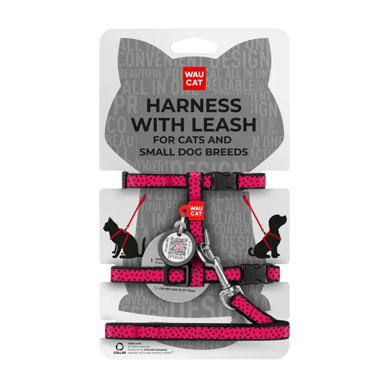 Шлея с поводком «Арбуз», XS WAUCAT Nylon Harness with Leash Watermelon