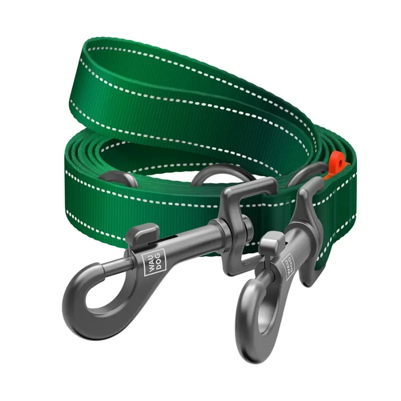 Повідець-перестібка для собак, світловідбивний, M, зелений WAUDOG Nylon Mono Adjustable Leash