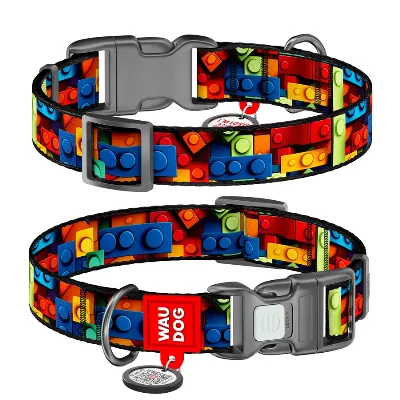 Нашийник для собак нейлоновий «Блоки», M WAUDOG Nylon Collar Blocks