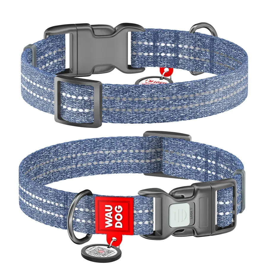Нашийник, відновлена бавовна, пластикова пряжка, M, синій WAUDOG Re-cotton Collar