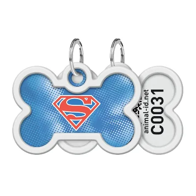 Адресник для собак і котів металевий, кістка «Супермен ретро», M WAUDOG Smart ID Tag Superman Retro
