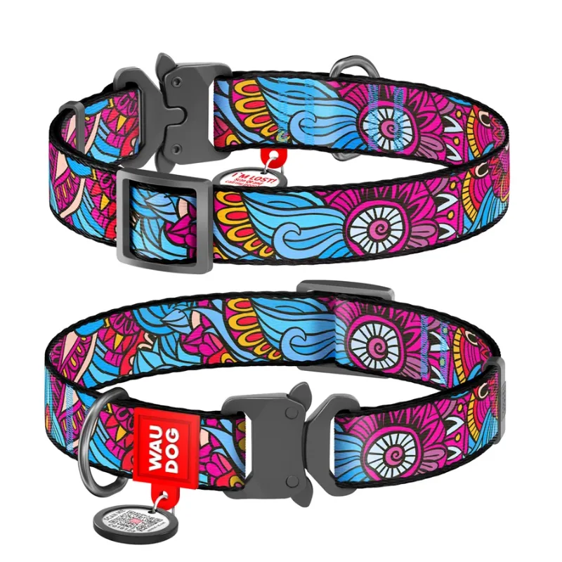 Нашийник для собак нейлоновий «Літо», металева пряжка, L WAUDOG Nylon Collar Summer