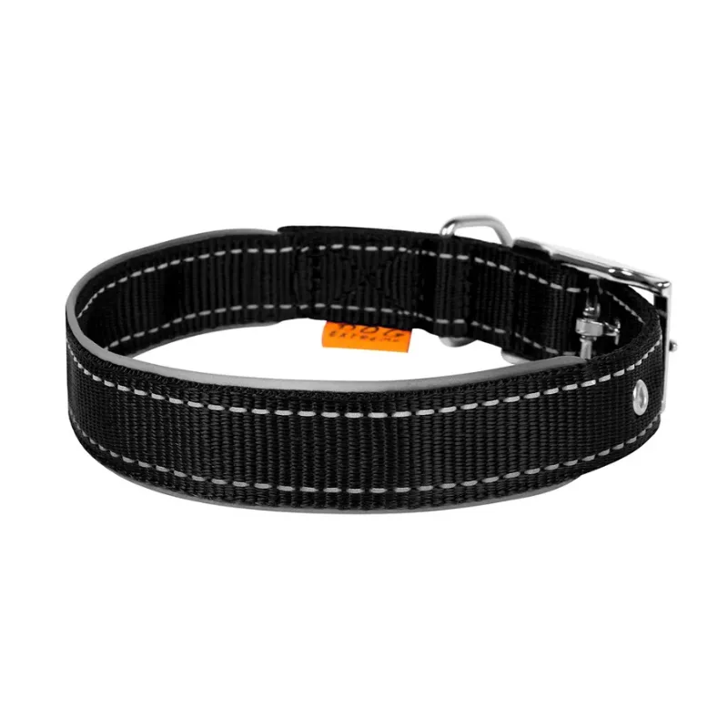 Ошейник нейлоновый двойной со светоотражающей вставкой, L, черный Dog Extreme Collar