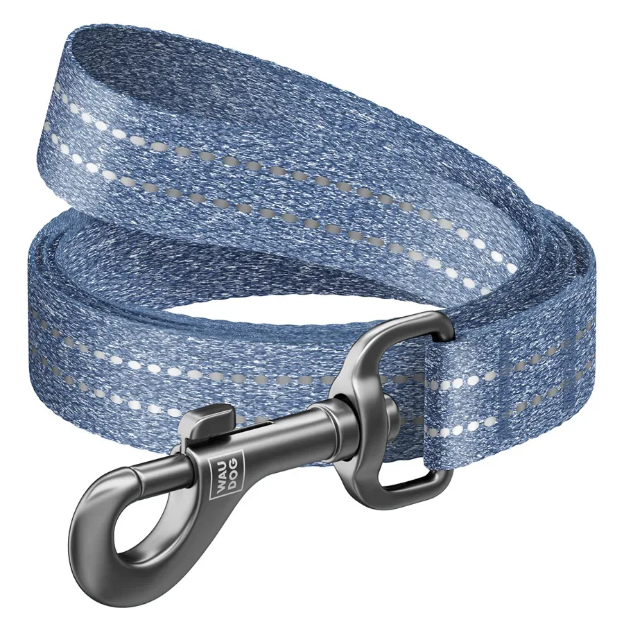 Повідець для собак з відновленої бавовни світловідбивний, 20 мм × 500 см, M, синій WAUDOG Re-cotton Leash