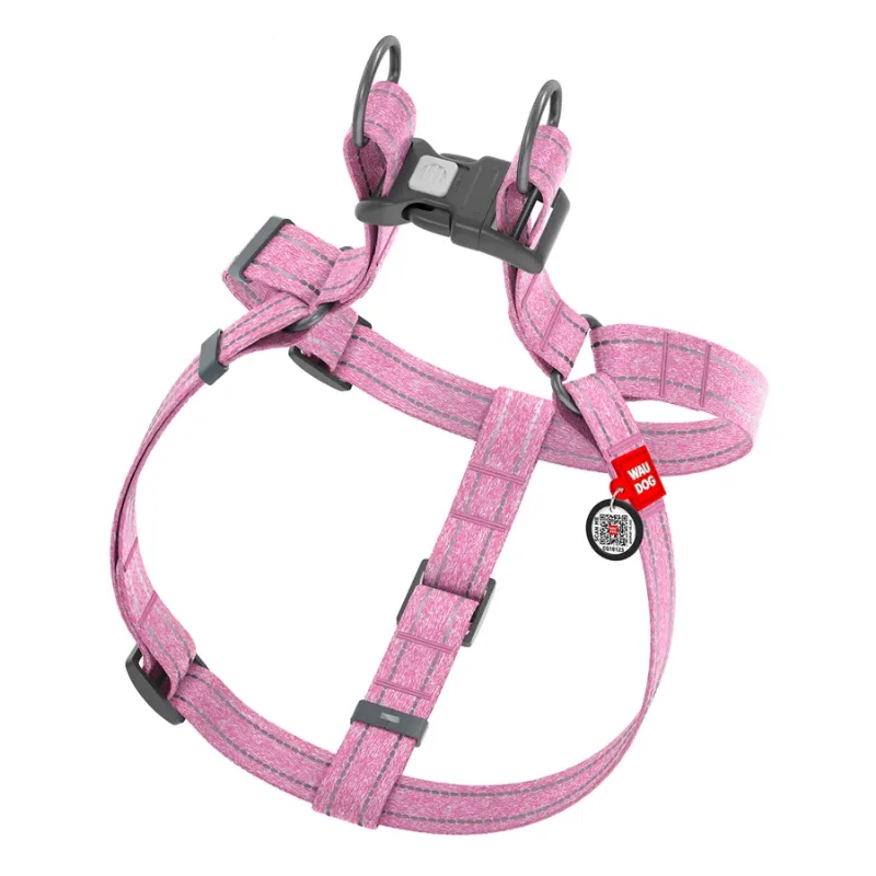 Шлея из восстановленного хлопка, светоотражающая, M, розовый WAUDOG Re-cotton Harness