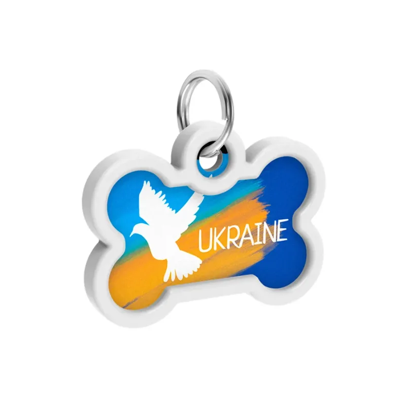 Адресник для собак і котів металевий, кістка «Прапор», M WAUDOG Smart ID Tag Flag