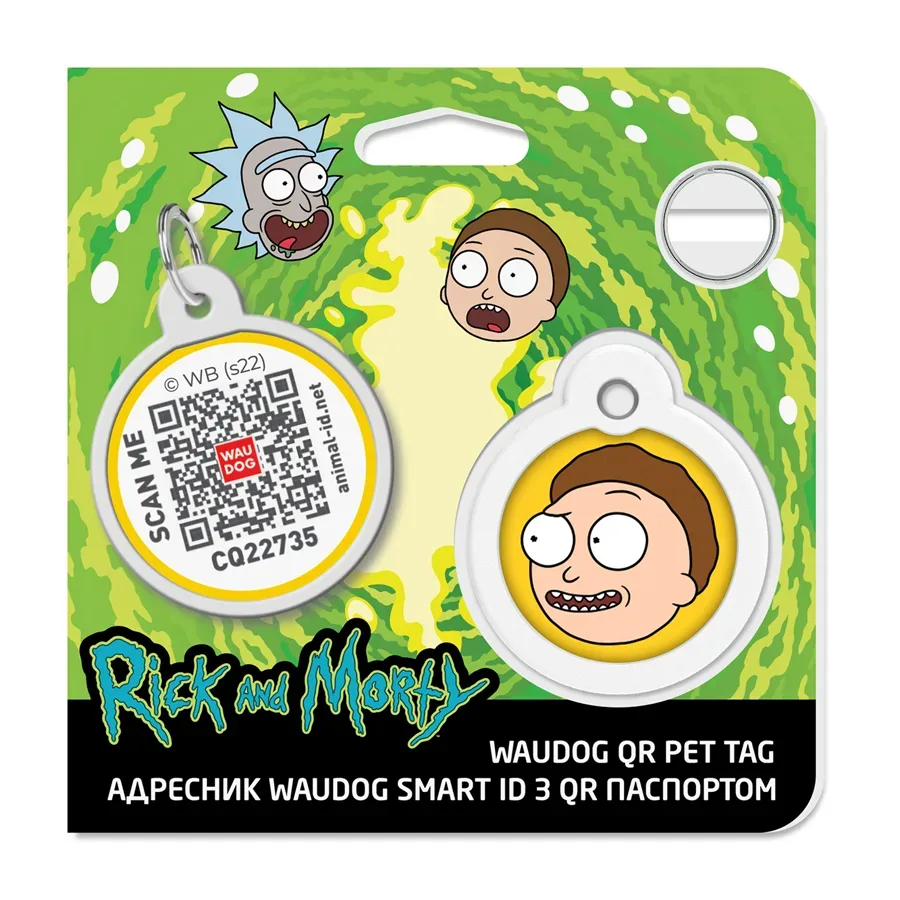Адресник для собак і котів металевий, коло «Рік та Морті 2», L WAUDOG Smart ID Tag Rick and Morty 2