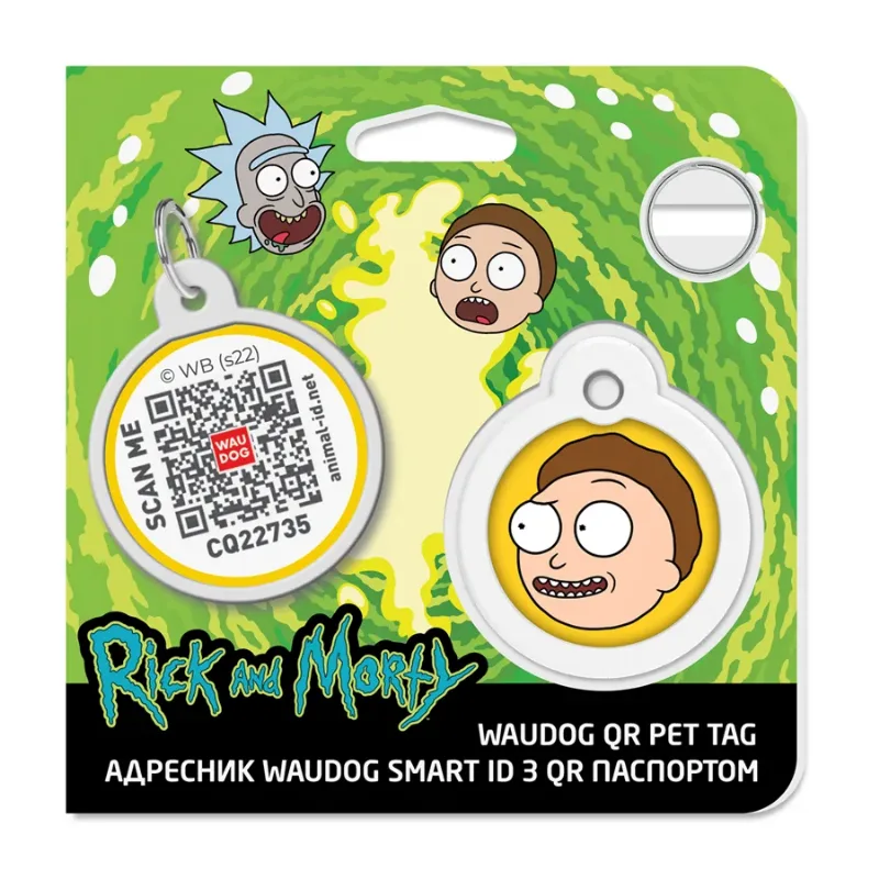 Адресник для собак і котів металевий, коло «Рік та Морті 2», L WAUDOG Smart ID Tag Rick and Morty 2