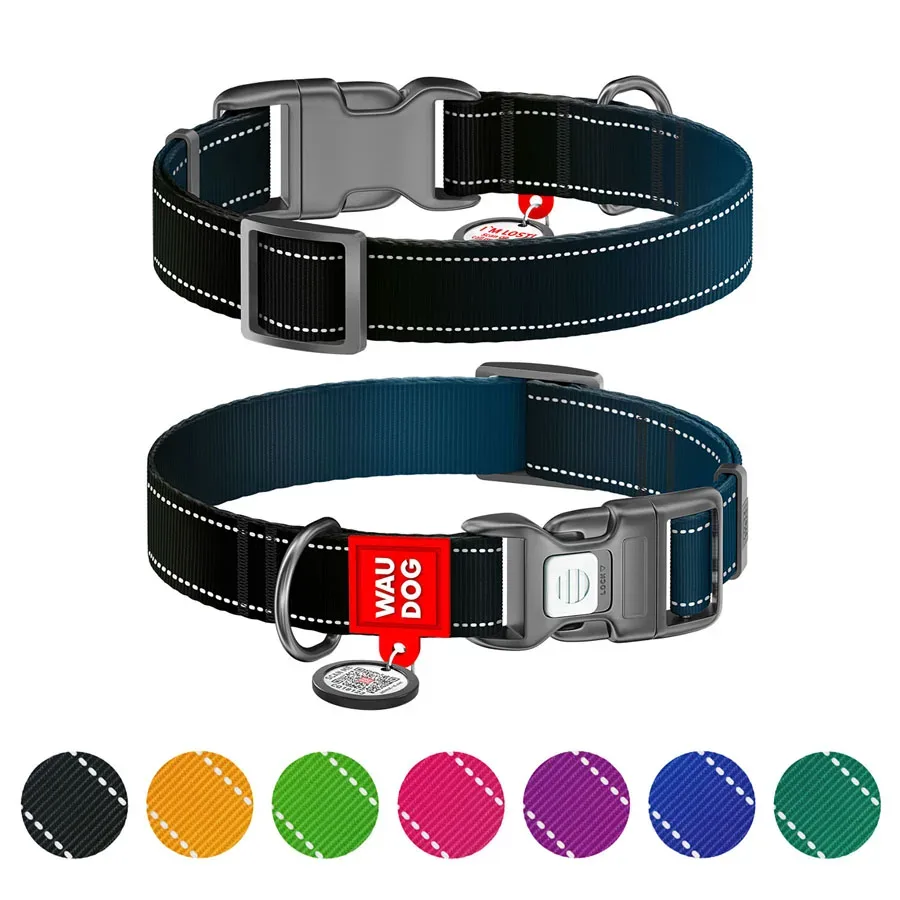 Нашийник для собак нейлоновий, світловідбивний, S, чорний WAUDOG Nylon Mono Collar