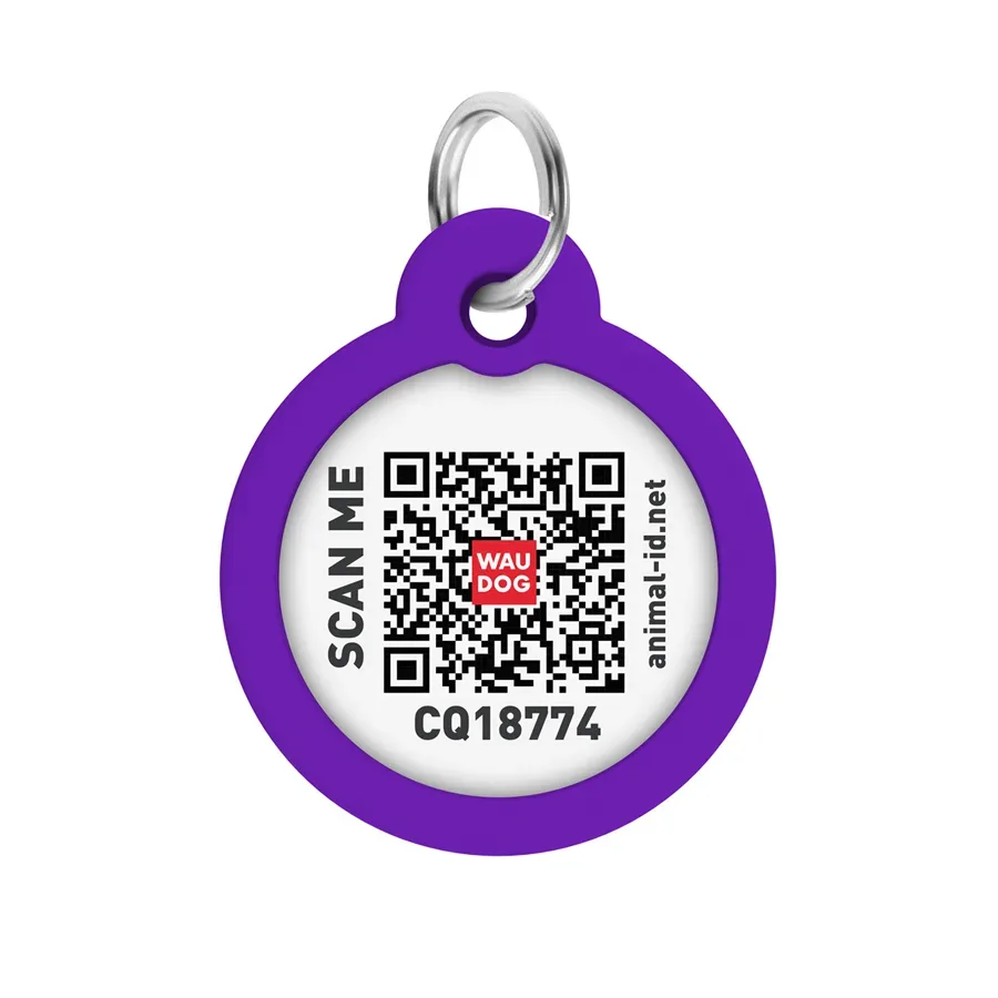 Адресник для собак і котів металевий, коло «Градієнт фіолетовий», L WAUDOG Smart ID Tag Purple Gradient