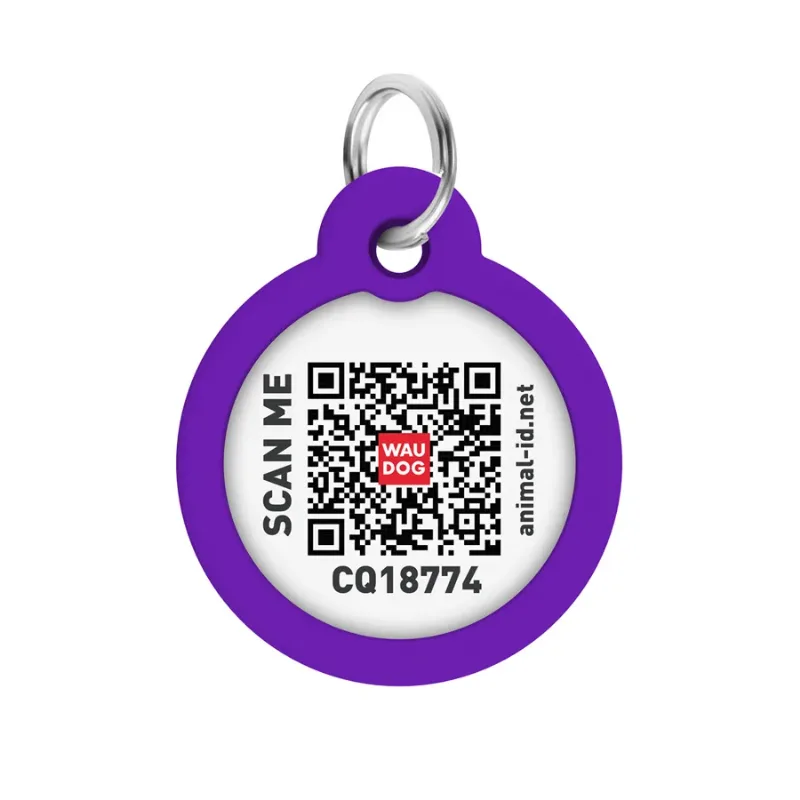Адресник для собак і котів металевий, коло «Градієнт фіолетовий», L WAUDOG Smart ID Tag Purple Gradient
