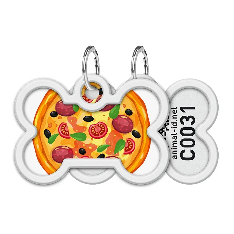 Адресник для собак і котів металевий, кістка «Піца», M WAUDOG Smart ID Tag Pizza