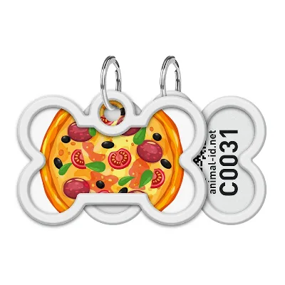Адресник для собак і котів металевий, кістка «Піца», M WAUDOG Smart ID Tag Pizza