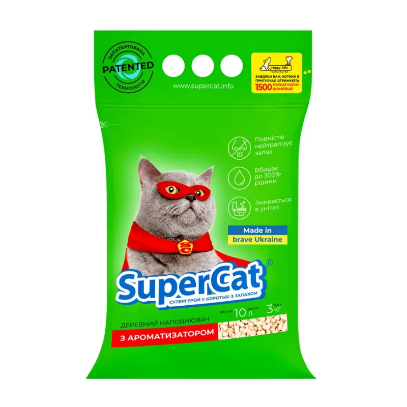 Наповнювач з ароматизатором, 3кг, зелений SuperCat Cat Litter