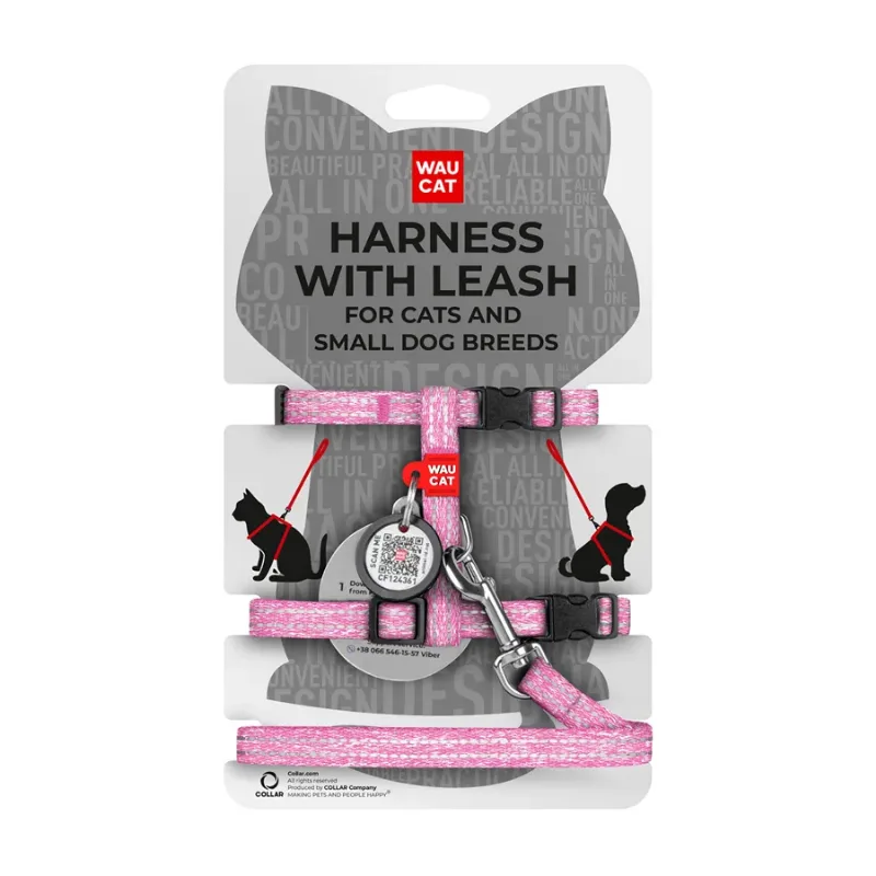 Шлея с поводком для котов, из восстановленного хлопка, XS, розовый WAUCAT Re-cotton Harness with Leash