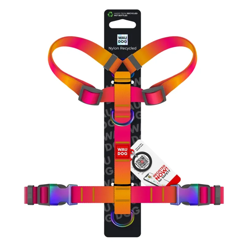 Шлея для собак анатомічна H-подібна, градієнт, S, помаранчевий WAUDOG Nylon Recycled Anatomic Harness