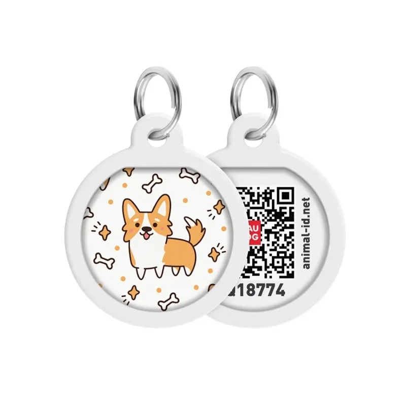 Адресник для собак и котов металлический, круг «Корги», S WAUDOG Smart ID Tag Corgi