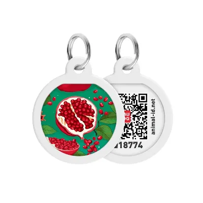 Адресник для собак і котів металевий, коло «Гранати», S WAUDOG Smart ID Tag Pomegranates