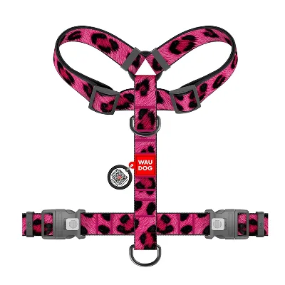 Шлея для собак анатомічна H-подібна «Леопард рожевий», XL WAUDOG Nylon Harness Pink Leopard
