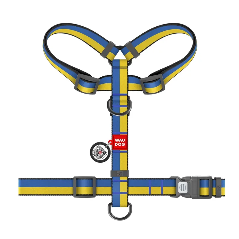 Шлея для собак анатомическая H-образная «Colors of freedom», S WAUDOG Nylon Anatomic Harness Colors of Freedom