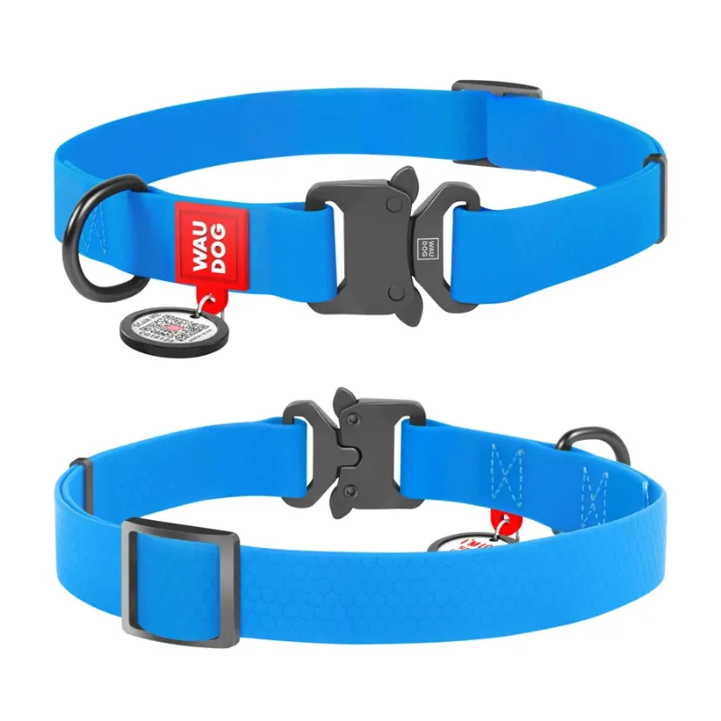 Ошейник для собак водостойкий, металлическая пряжка, L, голубой WAUDOG Waterproof Collar