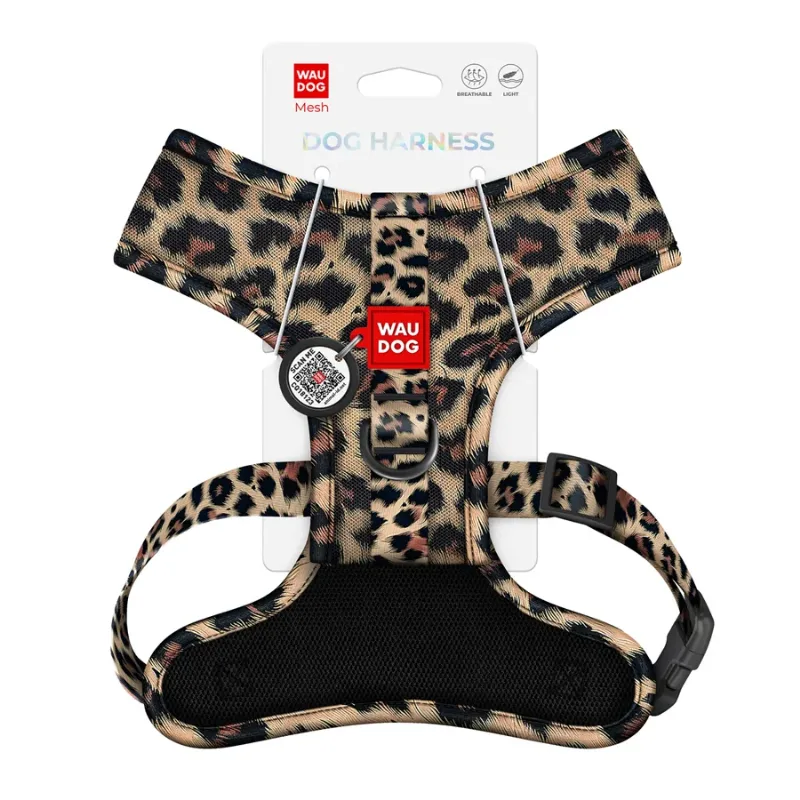 Шлея для собак дихаюча «Леопард», L WAUDOG Mesh Soft Harness Leopard