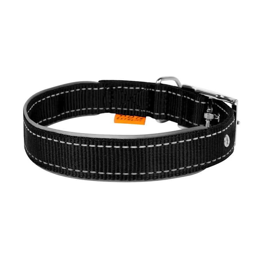 Ошейник нейлоновый двойной со светоотражающей вставкой, XL, черный Dog Extreme Collar