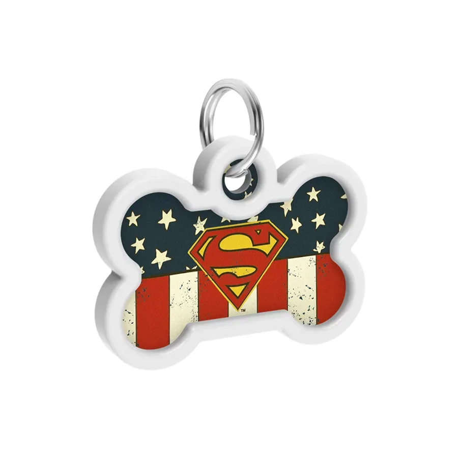Адресник для собак и котов металлический, кость «Супермен Америка», M WAUDOG Smart ID Tag Superman America