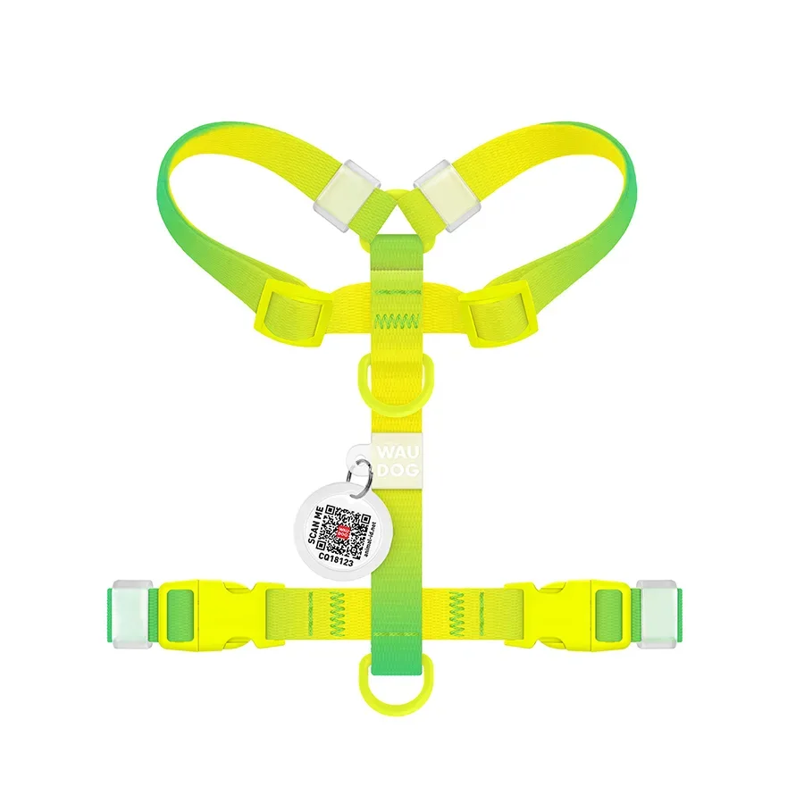 Шлея для собак анатомічна H-подібна, градієнт, XS, салатовий WAUDOG Nylon Recycled Harness