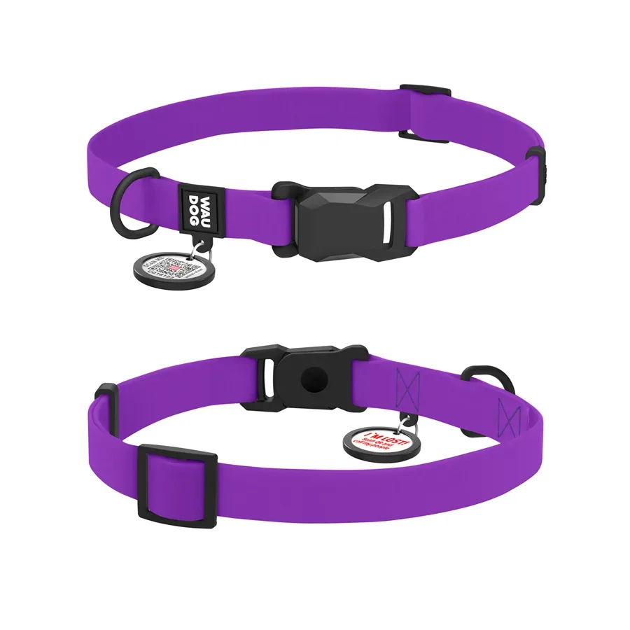 Нашийник для собак водостійкий паспортом, S, фіолетовий WAUDOG Magnetc QR Collar