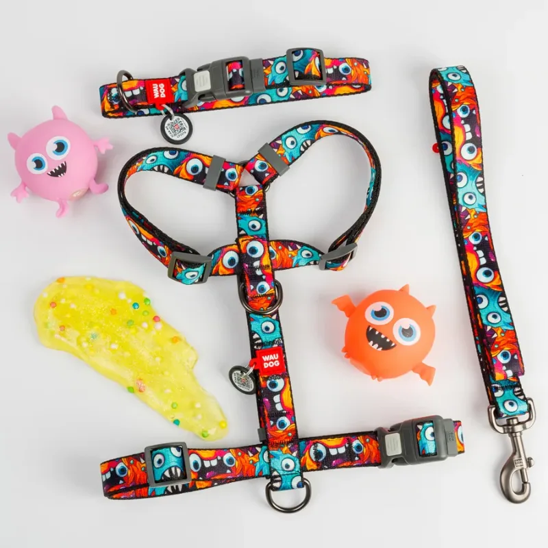 Ошейник для собак нейлоновый «Зубастые монстры», L WAUDOG Nylon Collar Toothy Monsters