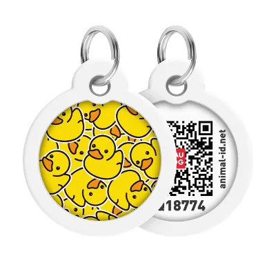 Адресник для собак і котів металевий, коло «Качки», L WAUDOG Smart ID Tag Ducks