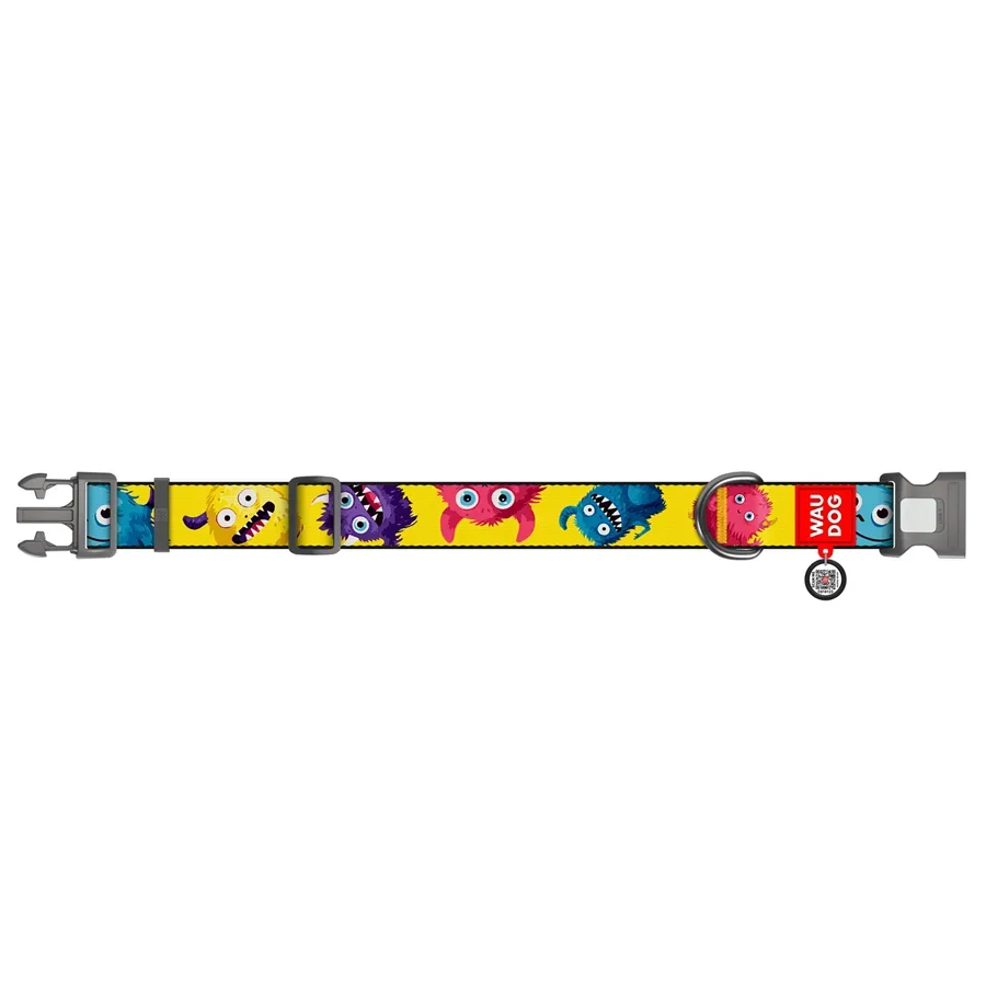 Нашийник для собак нейлоновий «Мохнаті монстри», XXL WAUDOG Nylon Collar Furry Monsters