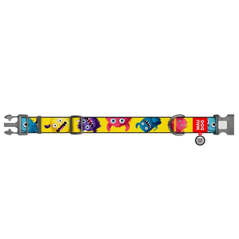 Нашийник для собак нейлоновий «Мохнаті монстри», XXL WAUDOG Nylon Collar Furry Monsters