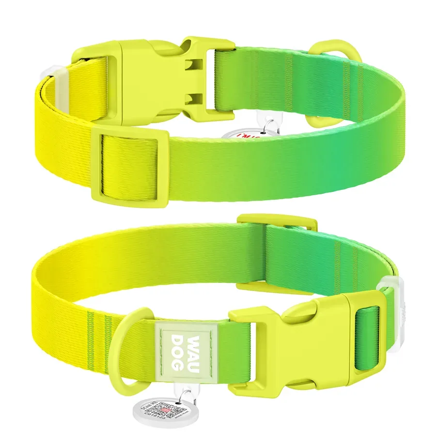 Нашийник для собак з нейлону, градієнт, L, салатовий WAUDOG Nylon Recycled Collar