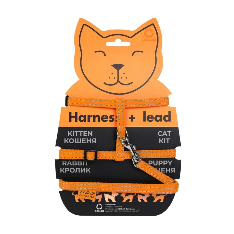 Шлея нейлоновая для котов с поводком, оранжевый Dog Extreme Harness with Leash