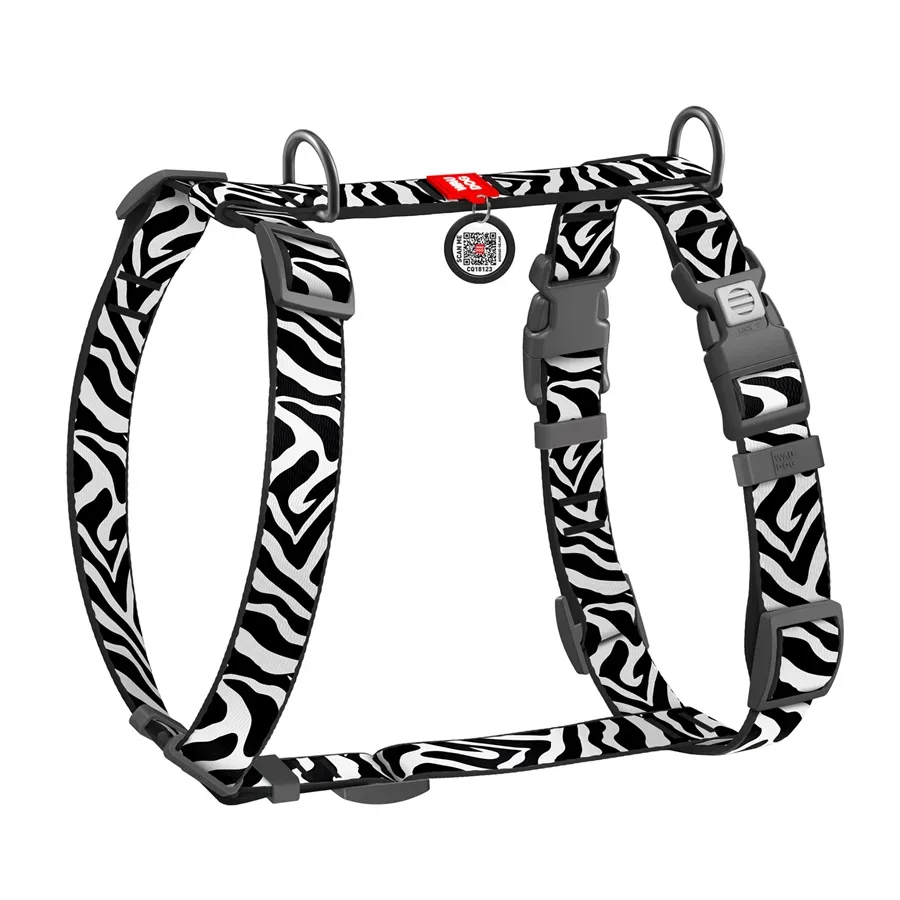Шлея для собак анатомическая H-образная «Зебра», M WAUDOG Nylon Harness Zebra