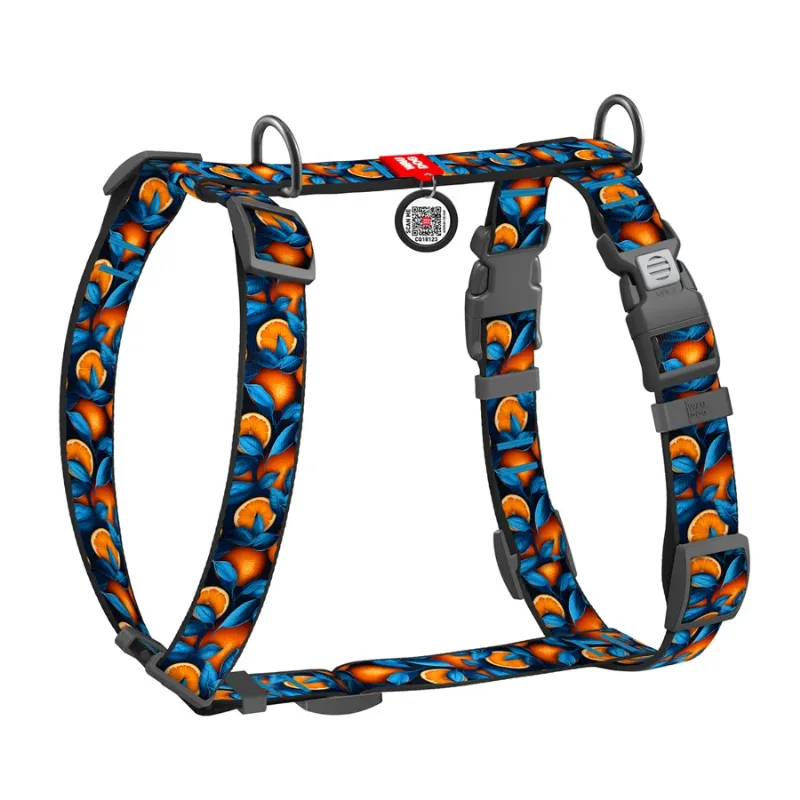 Шлея для собак анатомическая H-образная «Апельсины», S WAUDOG Nylon Anatomic Harness Oranges