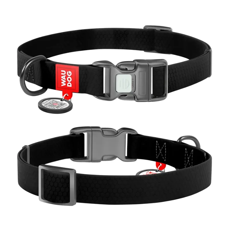 Нашийник для собак водостійкий, пластикова пряжка, L, чорний WAUDOG Waterproof Collar