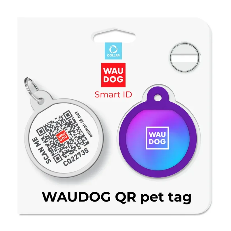 Адресник для собак и котов металлический, круг «Градиент фиолетовый», S WAUDOG Smart ID Tag Purple Gradient