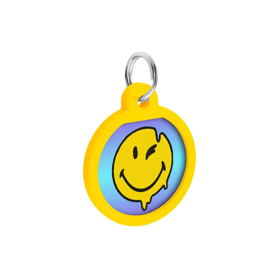 Адресник для собак і котів металевий, коло «Смайли на блакитному», S WAUDOG Smart ID Tag Smileys on Blue