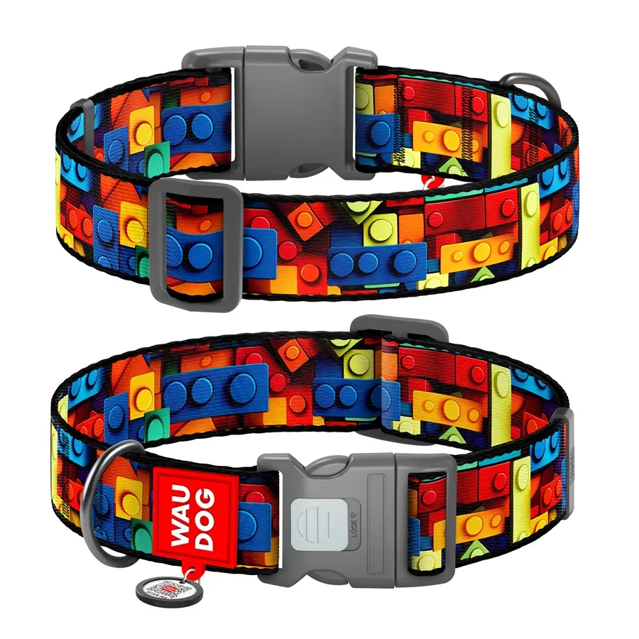 Ошейник для собак нейлоновый «Блоки», XXL WAUDOG Nylon Collar Blocks