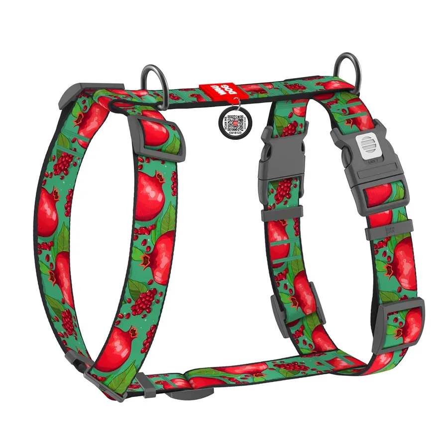Шлея для собак анатомічна H-подібна «Гранати», XL WAUDOG Nylon Anatomic Harness Pomegranates