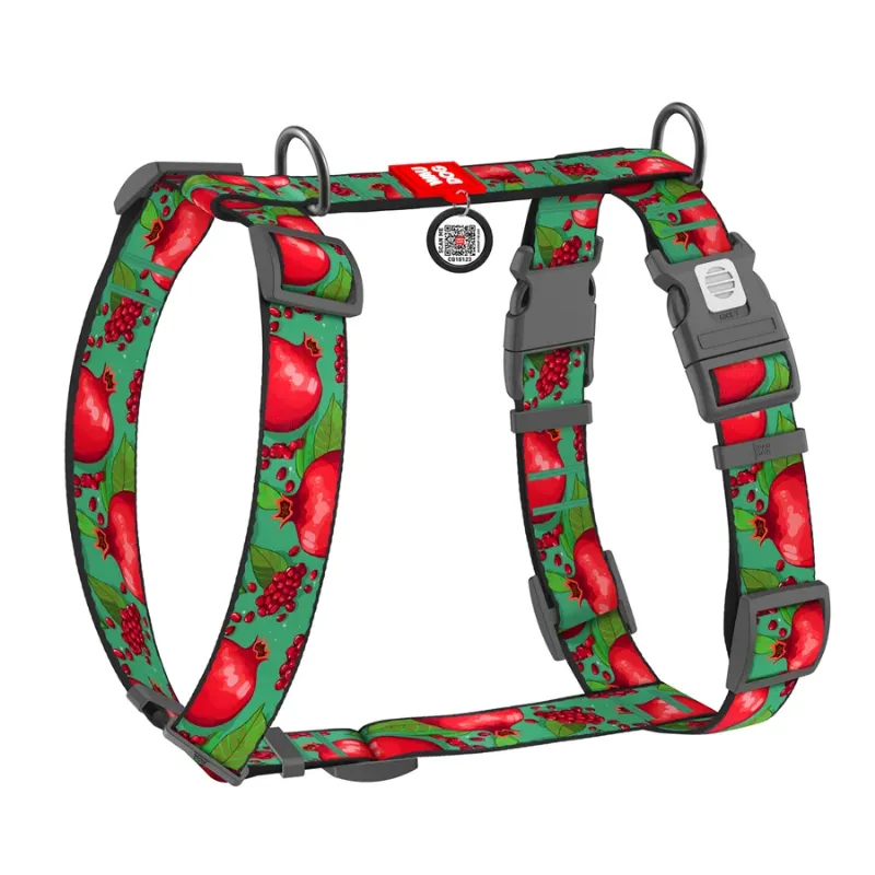 Шлея для собак анатомічна H-подібна «Гранати», XL WAUDOG Nylon Anatomic Harness Pomegranates