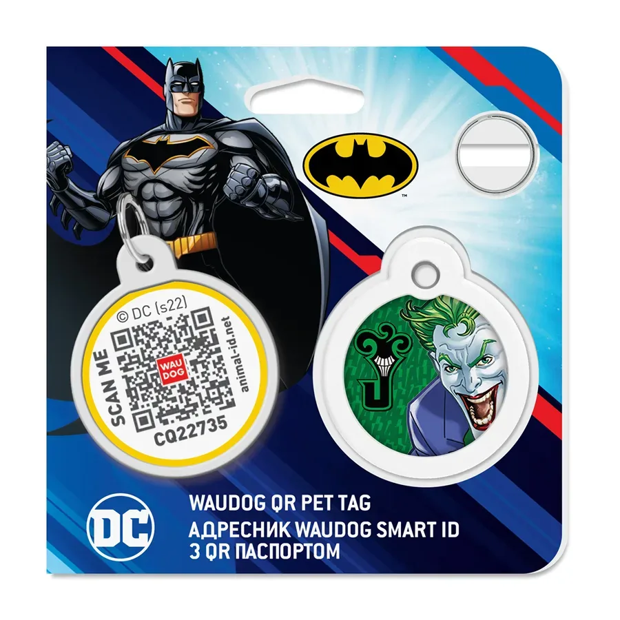 Адресник для собак і котів металевий, коло «Джокер зелений», L WAUDOG Smart ID Tag Joker Green